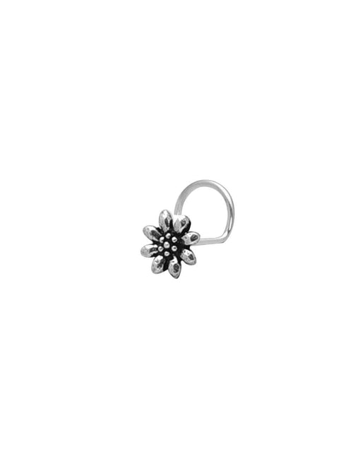 Flower Nose Pin in 92.5 Sterling Oxidized Silver - Default Title - Abhooshan