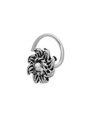 Flower 6 mm Nose Stud in 92.5 Sterling Oxidized Silver