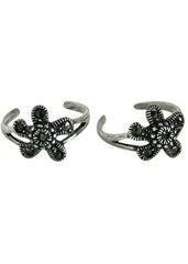 Pair of Marcasite Stones and pure 925 Sterling Silver Adjustable Toe Rings Bichiya