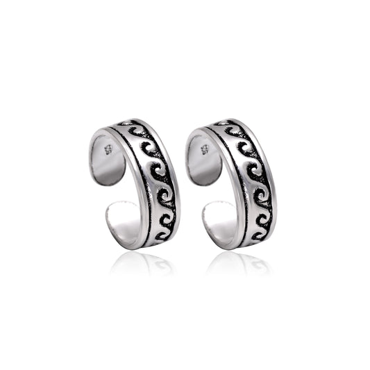 Unique pair of Oxidized Silver Toe Rings Bichiya in 925 Sterling Silver