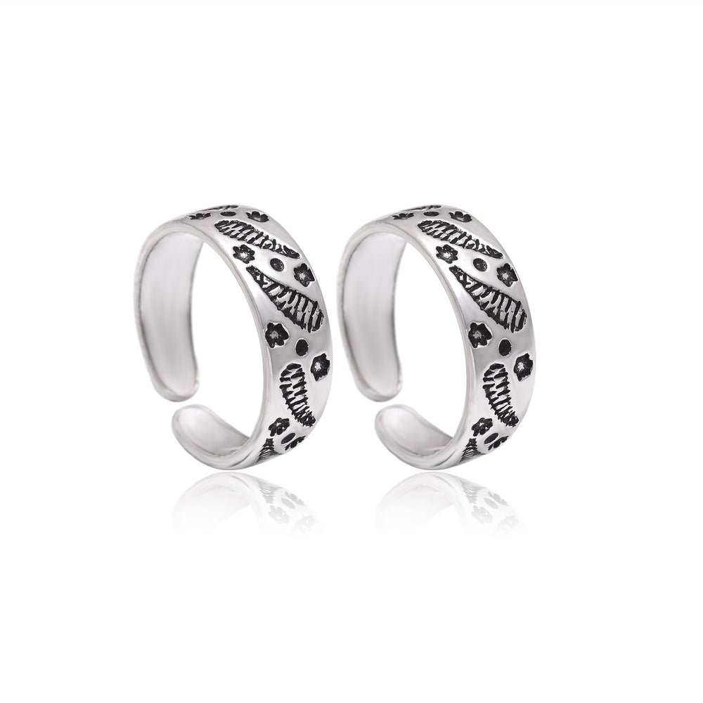 Unique pair of Oxidized Silver Toe Rings Bichiya in 925 Sterling Silver