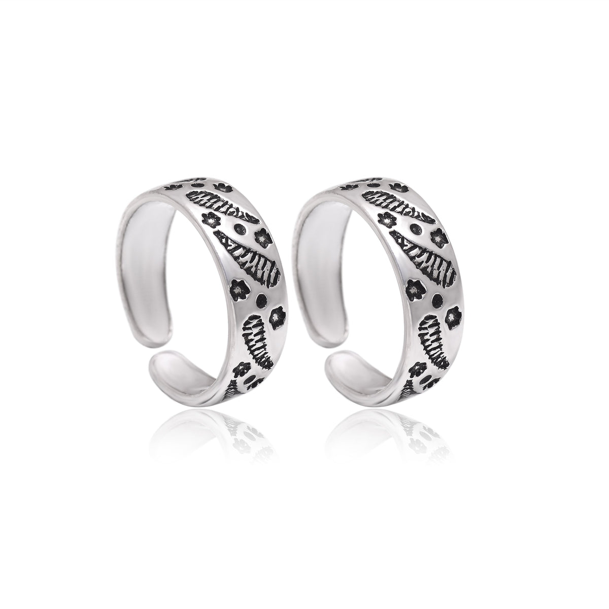 Unique pair of Oxidized Silver Toe Rings Bichiya in 925 Sterling Silver