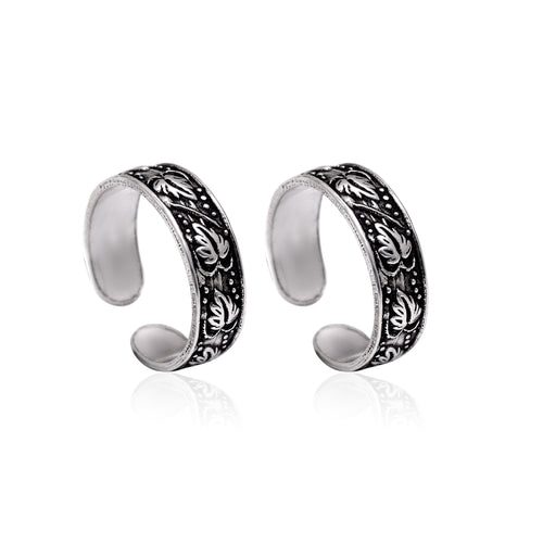 925 Sterling Silver Pair of Beautiful Oxidized Toe Rings - Default Title - Abhooshan