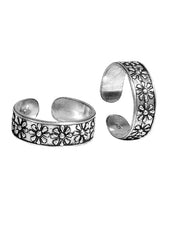 Flower Toe Rings in Oxidized 925 Silver