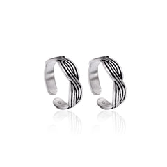 Pair of Stylish Oxidized 925 Silver Toe Rings Bichiya