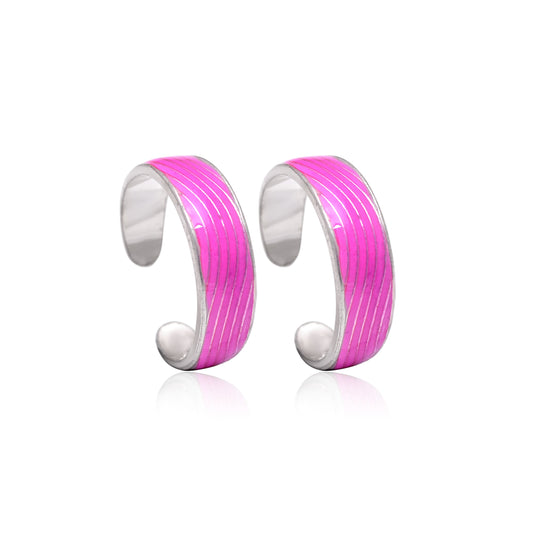 Pair of Colorful Pink Enamel Toe Rings in 925 Silver