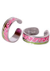 Pair of Pink Enamel Toe Rings in 925 Silver