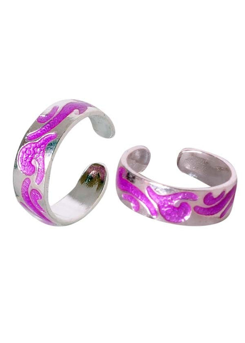 Pair of Purple Enamel Toe Rings in 925 Silver - Default Title - Abhooshan