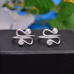 Pair of front open Toe rings in White Cubic Zirconia in 925 Silver