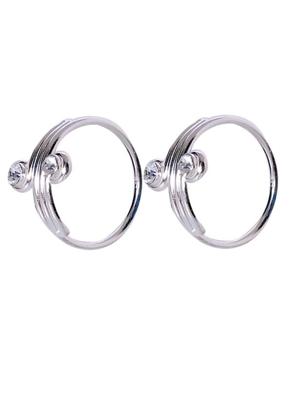 Pair of adjustable Toe rings in White Cubic Zirconia in 925 Silver