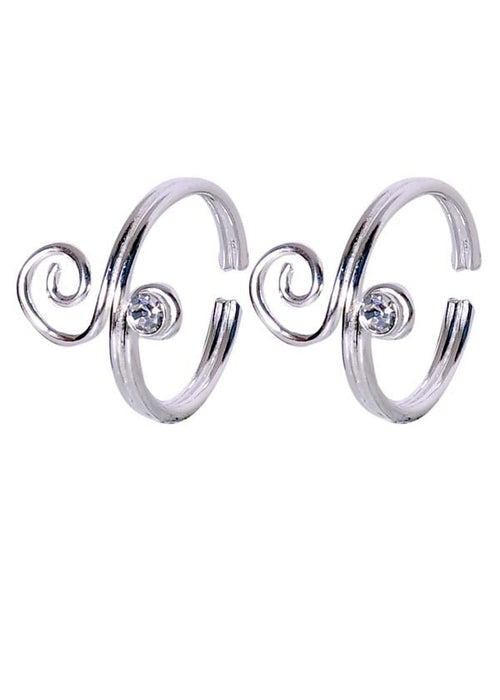 Pair of good looking Toe rings in White Cubic Zirconia in 925 Silver - Default Title - Abhooshan