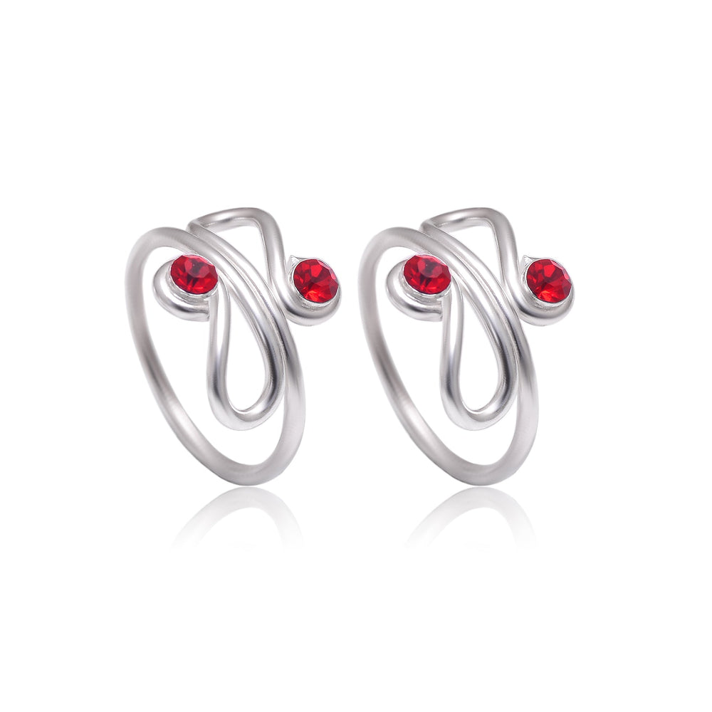 Unique 925 Silver Toe Rings in Red Cubic Zirconia
