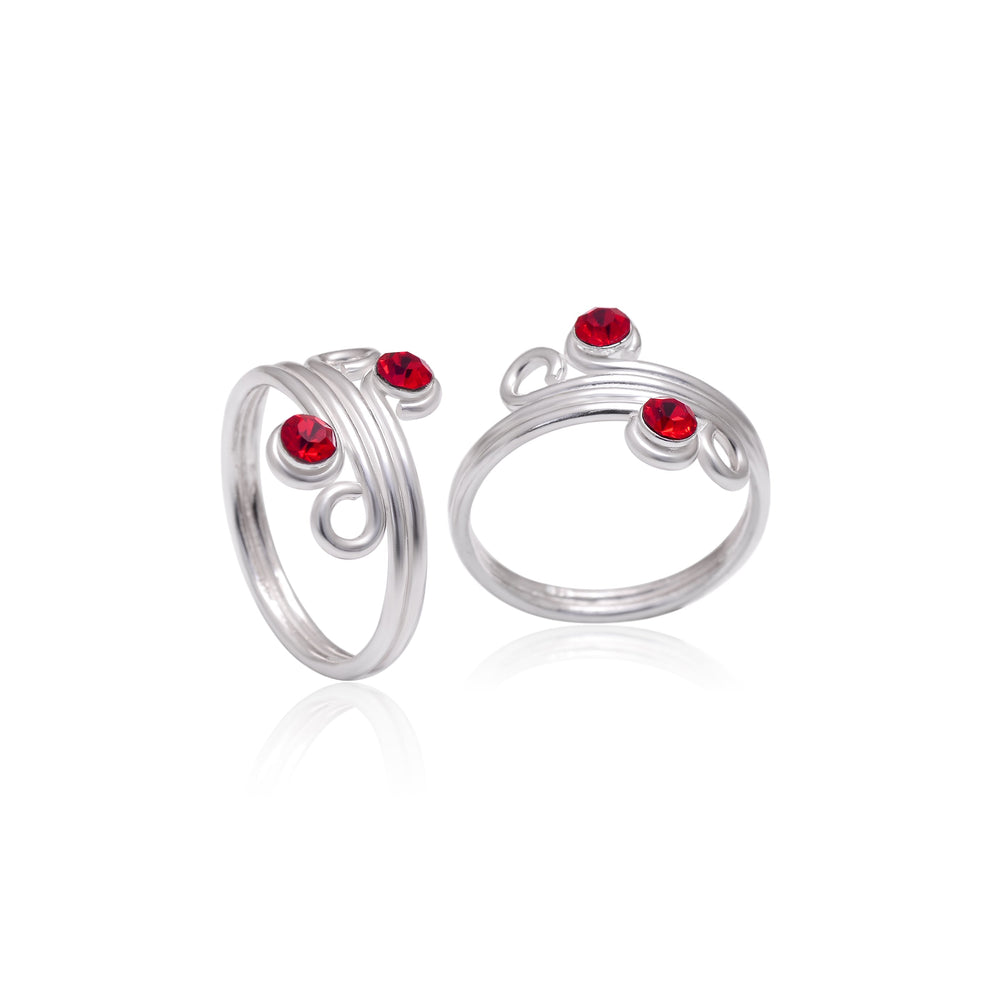 Fashionable 925 Silver Toe rings in Red Cubic Zirconia