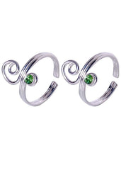 Trendy 925 Silver Toe Rings in Green Cubic Zirconia