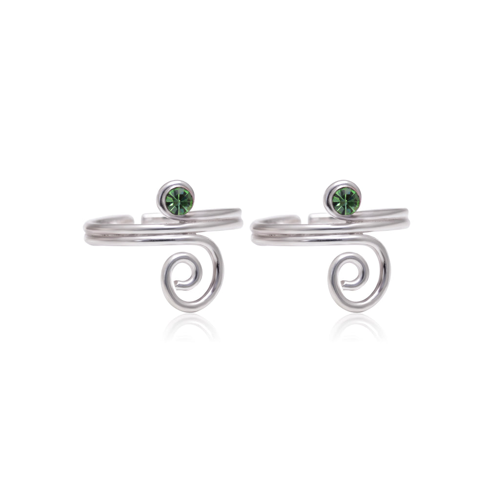 Trendy 925 Silver Toe Rings in Green Cubic Zirconia
