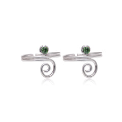 Trendy 925 Silver Toe Rings in Green Cubic Zirconia