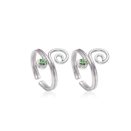 Trendy 925 Silver Toe Rings in Green Cubic Zirconia - Default Title - Abhooshan