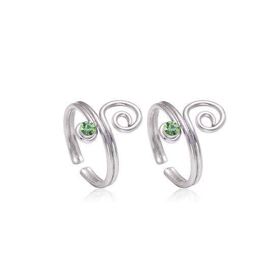 Trendy 925 Silver Toe Rings in Green Cubic Zirconia