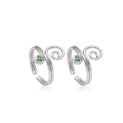 Trendy 925 Silver Toe Rings in Green Cubic Zirconia