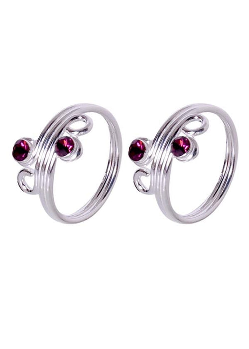 Trendy 925 Silver Toe rings in Red Maroon Cubic Zirconia - Default Title - Abhooshan