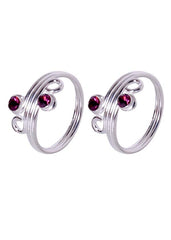 Trendy 925 Silver Toe rings in Red Maroon Cubic Zirconia