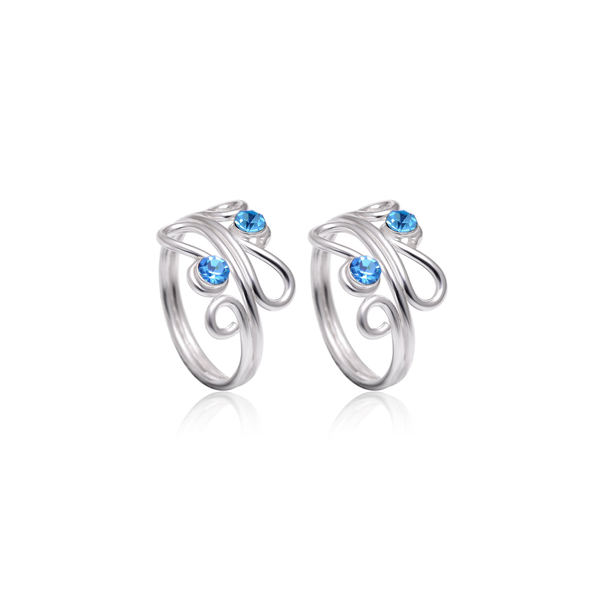 Pair of gorgeous 925 Silver Toe rings in Blue Cubic Zirconia