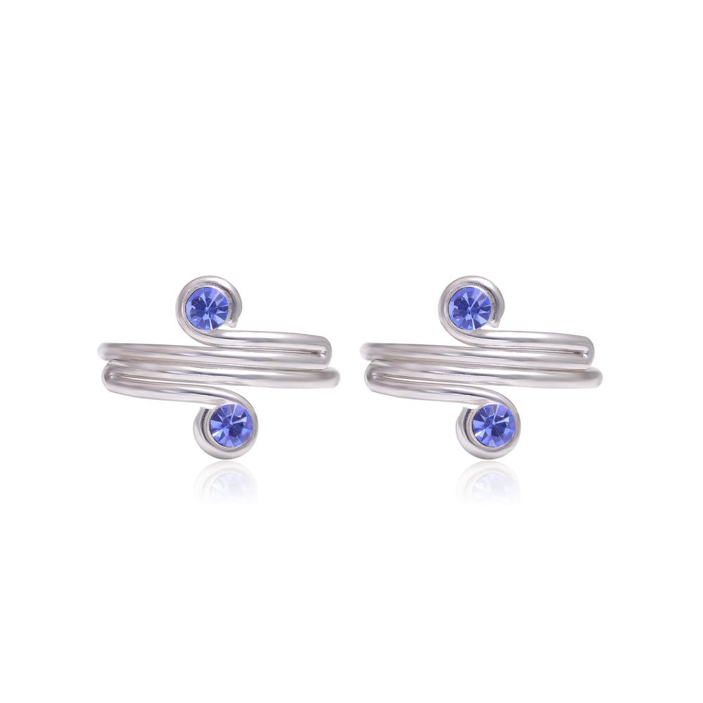 Pair of beautiful Toe rings in Blue Cubic Zirconia and 925 Silver