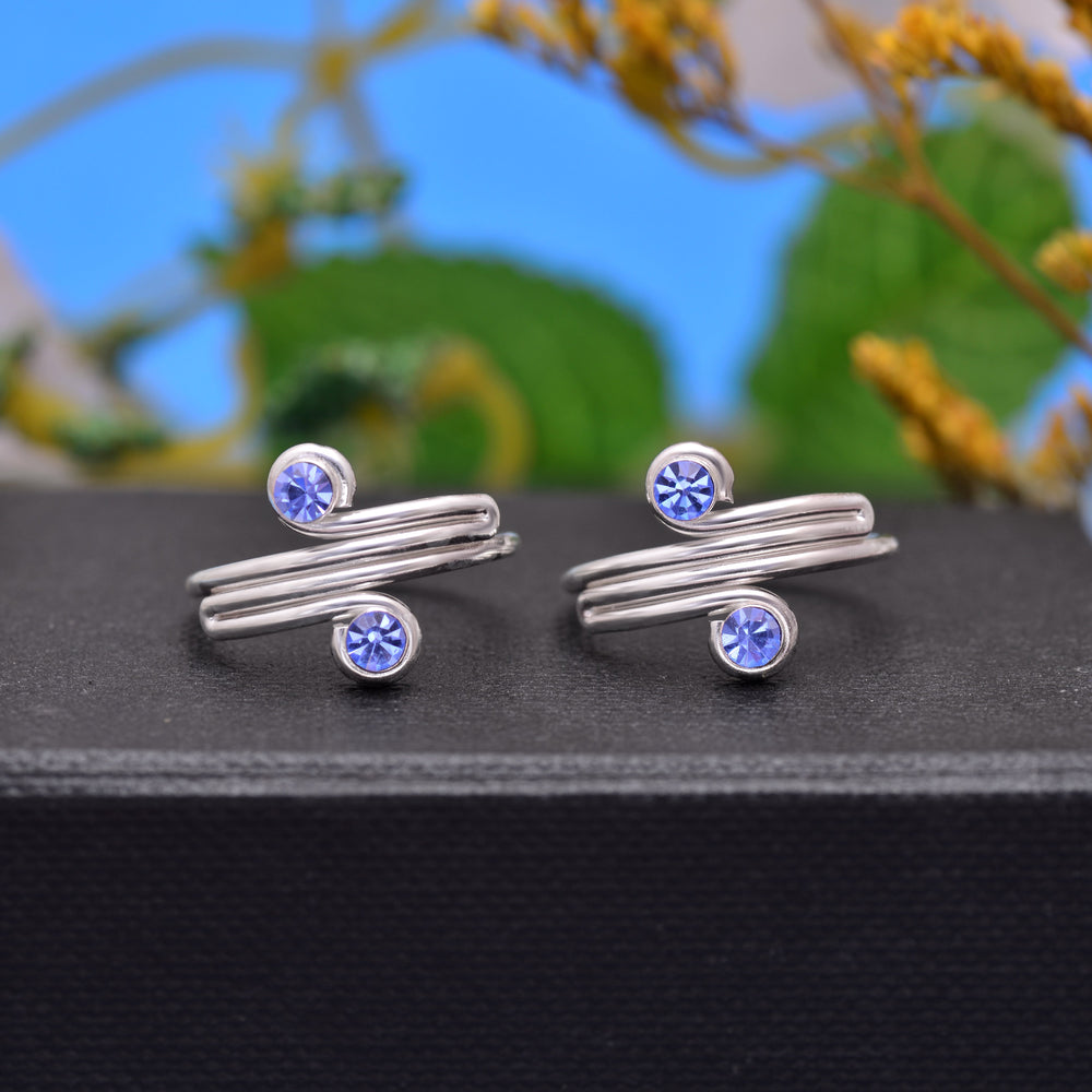 Pair of beautiful Toe rings in Blue Cubic Zirconia and 925 Silver