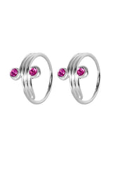 Trendy Toe Rings in Pink Cubic Zirconia Adjustable 925 Silver