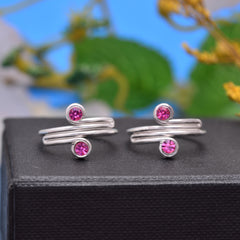 Trendy Toe Rings in Pink Cubic Zirconia Adjustable 925 Silver