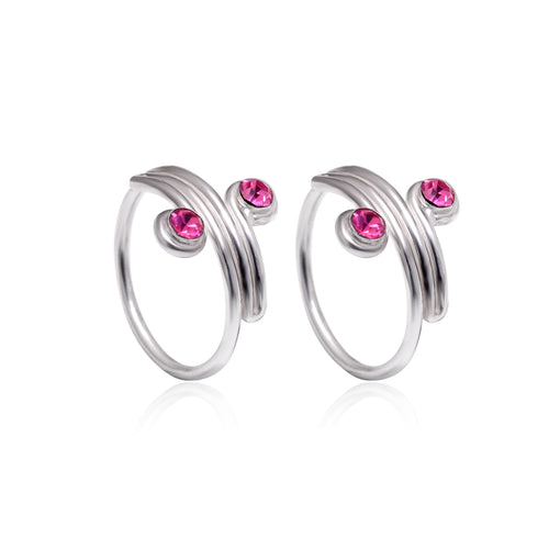 Trendy Toe Rings in Pink Cubic Zirconia Adjustable 925 Silver - Default Title - Abhooshan