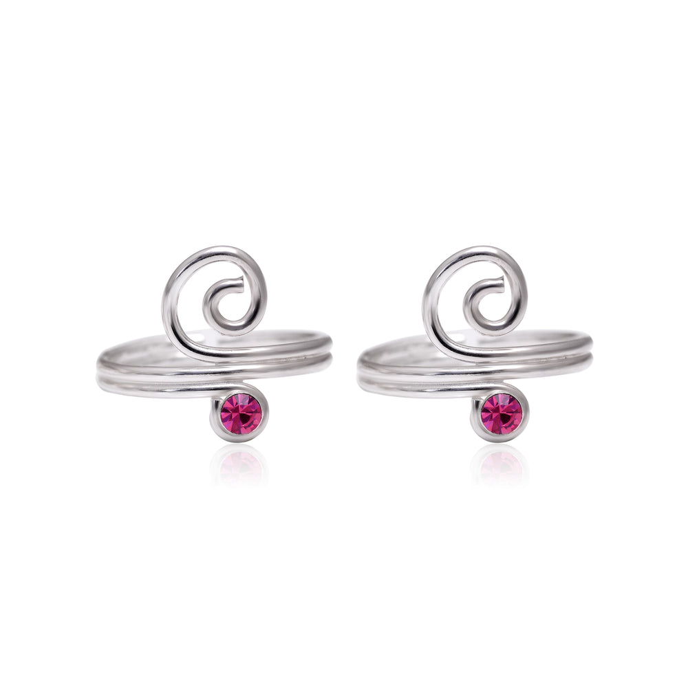 Pair of beautiful Toe Rings in Pink Cubic Zirconia in 925 Sterling Silver