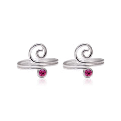 Pair of beautiful Toe Rings in Pink Cubic Zirconia in 925 Sterling Silver