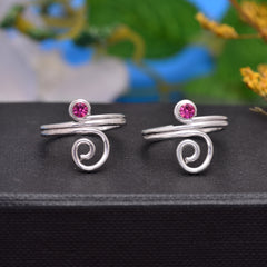 Pair of beautiful Toe Rings in Pink Cubic Zirconia in 925 Sterling Silver