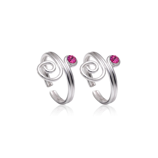 Pair of beautiful Toe Rings in Pink Cubic Zirconia in 925 Sterling Silver