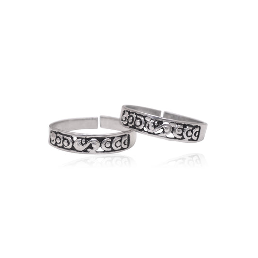 Pair of Designer and Oxidized Toe Rings Bichiya in 925 Sterling Silver