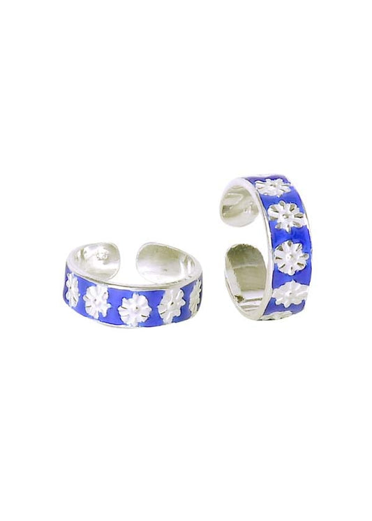 Colorful pair of Blue Enamel Toe Rings Bichiya in 925 Sterling Silver