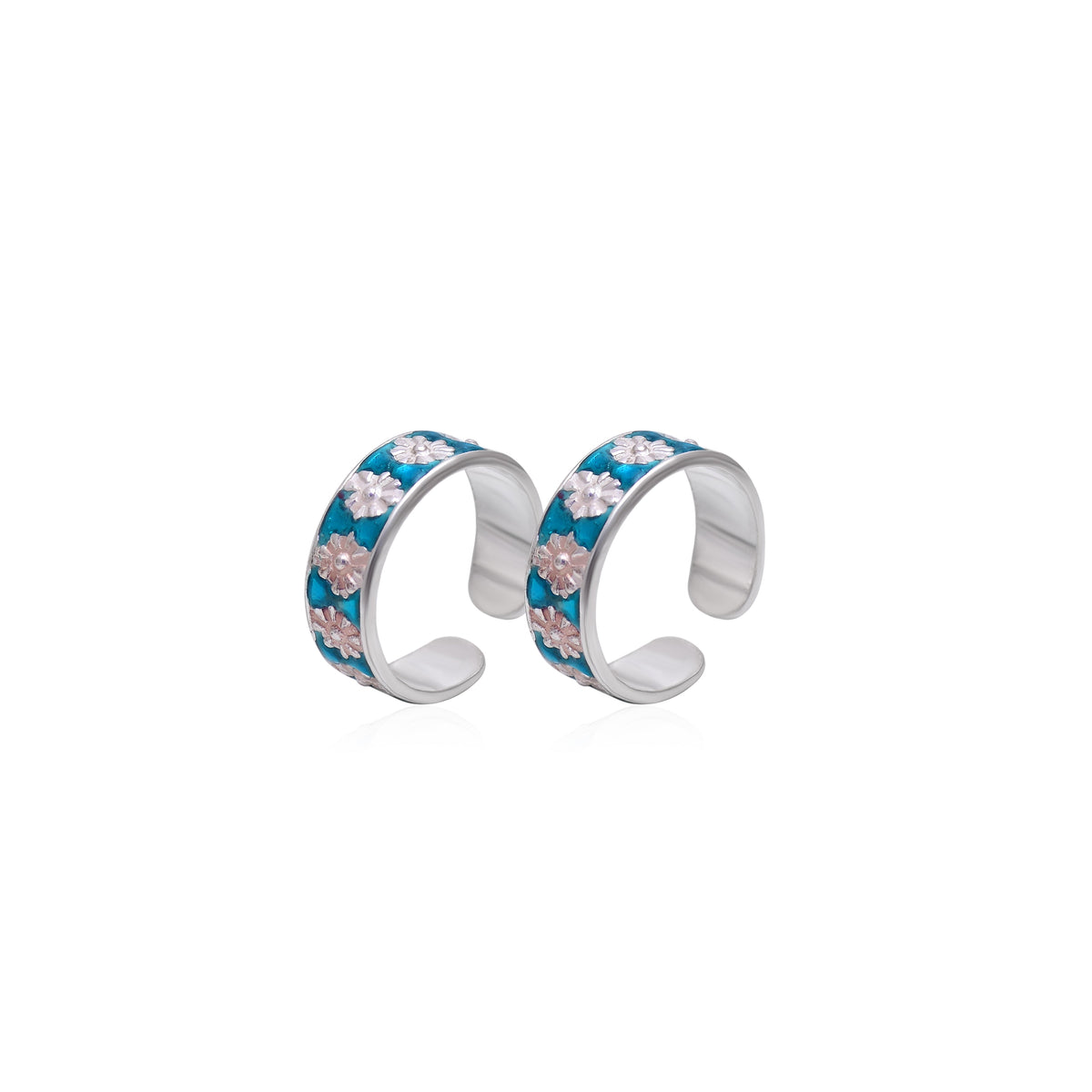 Colorful pair of Blue Enamel Toe Rings Bichiya in 925 Sterling Silver