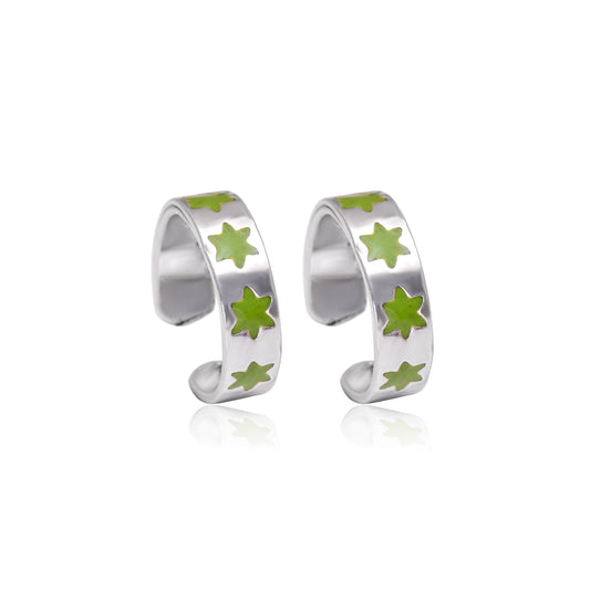 Colorful pair of Green Enamel Toe Rings in 925 Sterling Silver