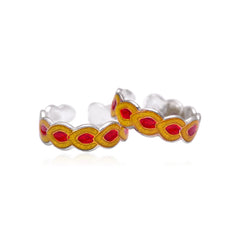 Colorful pair of Orange Enamel Toe Rings  in 925 Sterling Silver