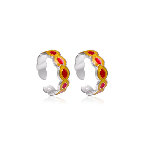 Colorful pair of Orange Enamel Toe Rings  in 925 Sterling Silver - Default Title - Abhooshan