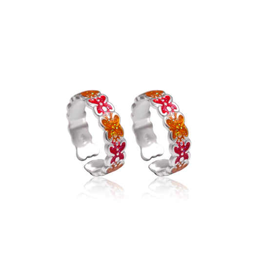 Colorful pair of Yellow and Red Enamel Toe Rings in 925 Silver