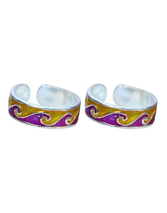 Colorful pair of Purple and Yellow Enamel Toe Rings in 925 Silver