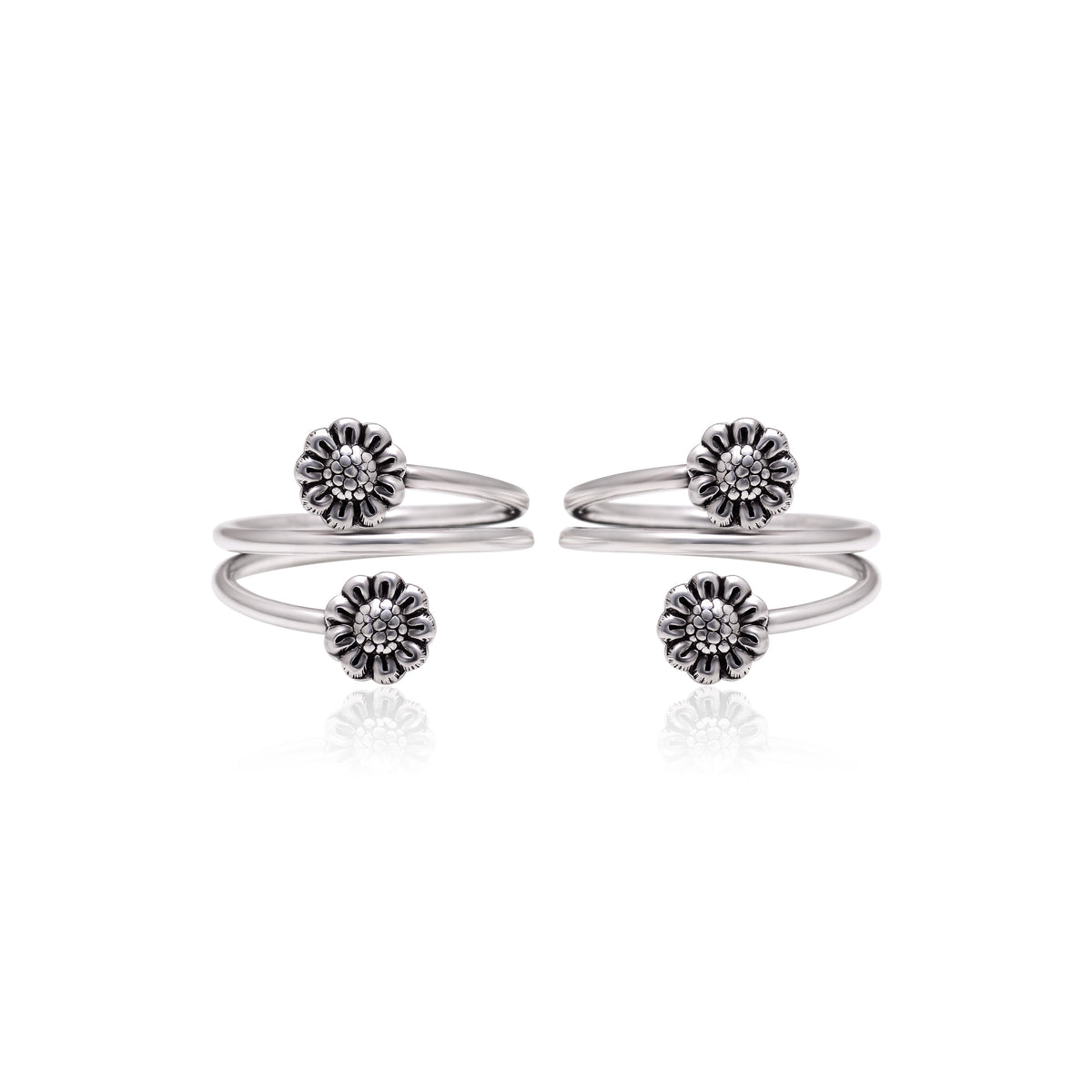 Pair of Front Open Oxidized Toe Rings Bichiya in 925 Sterling Silver
