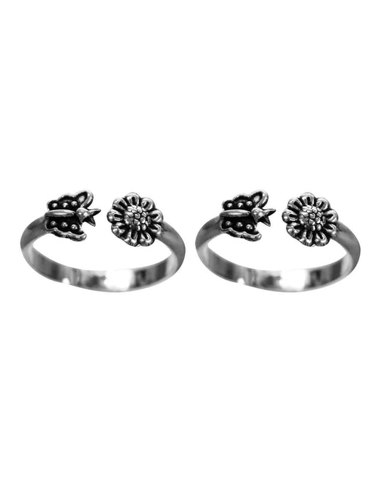 Pair of Front Open Oxidized Toe Rings Bichiya in 925 Sterling Silver