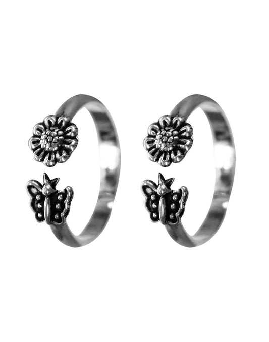 Pair of Front Open Oxidized Toe Rings Bichiya in 925 Sterling Silver