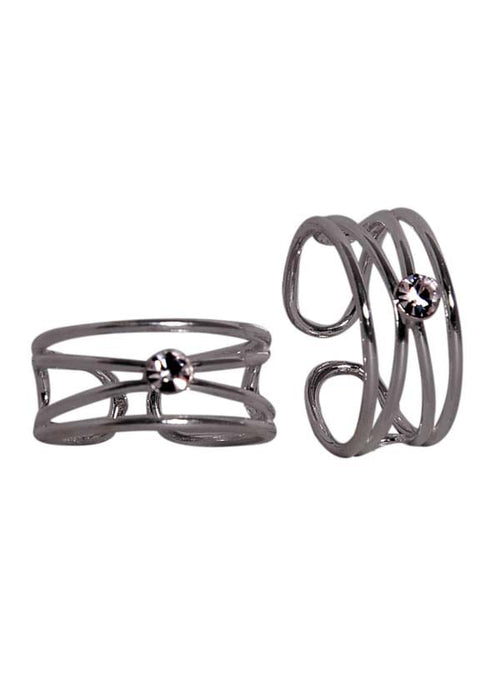 Pair of Adjustable White Cz Toe Rings in 92.5 Silver - Default Title - Abhooshan