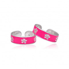 925 Sterling Silver Adjustable Pair of Pink Enamel Toe Rings