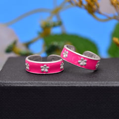 925 Sterling Silver Adjustable Pair of Pink Enamel Toe Rings