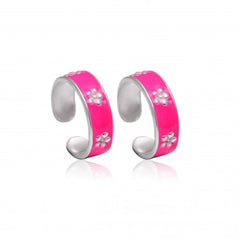 925 Sterling Silver Adjustable Pair of Pink Enamel Toe Rings